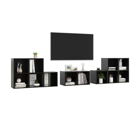 vidaXL 8 Piece TV Cabinet Set High Gloss Black Engineered Wood