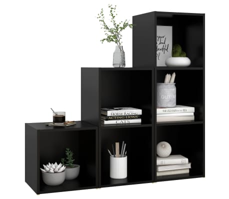 vidaXL Televizoriaus spintelių komplektas, 3 dalių, juodas, MDP