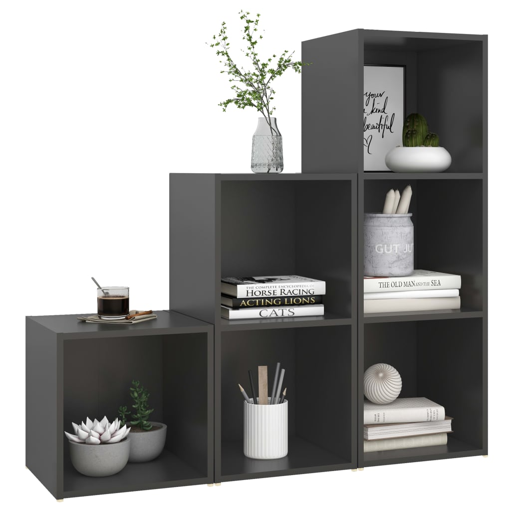 vidaXL 3 Piece TV Cabinet Set Grey Engineered Wood