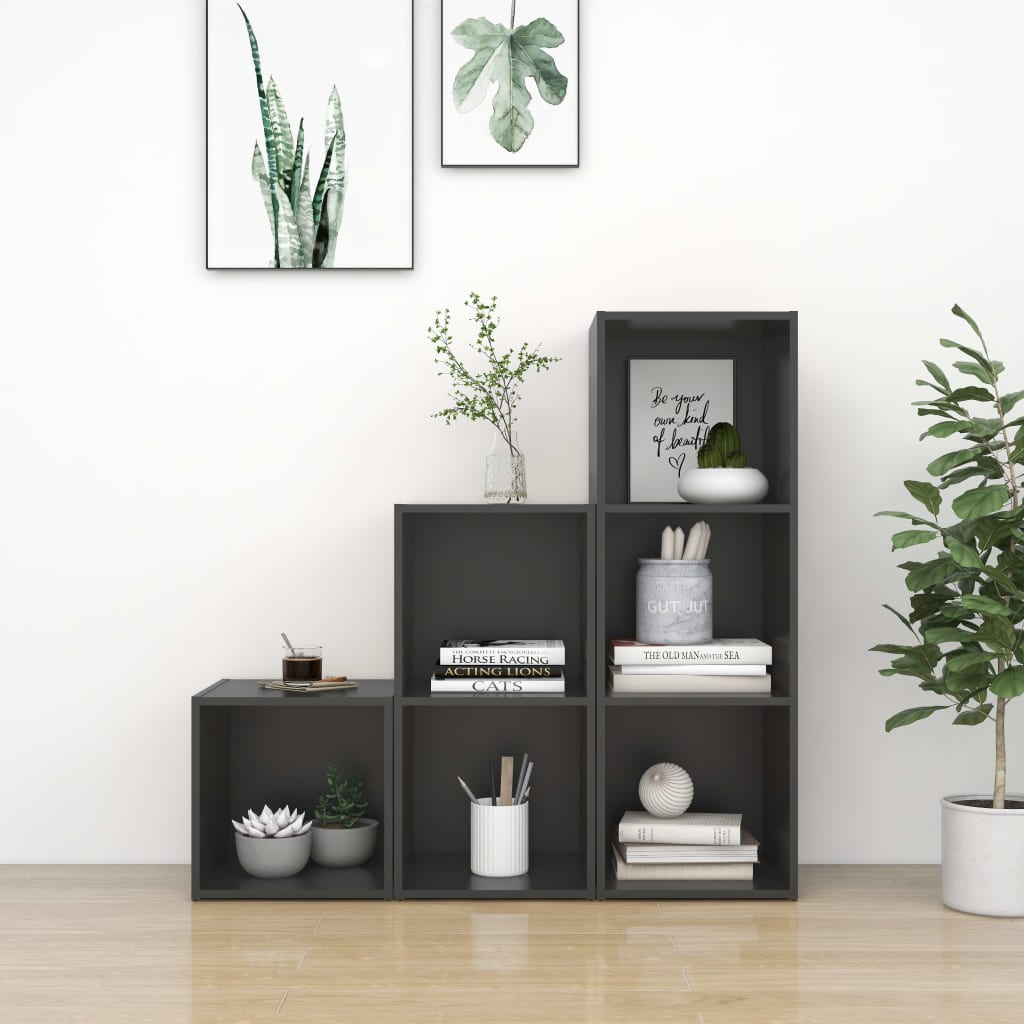 vida XL 3-tlg. TV-Schrank-Set Grau Holzwerkstoff