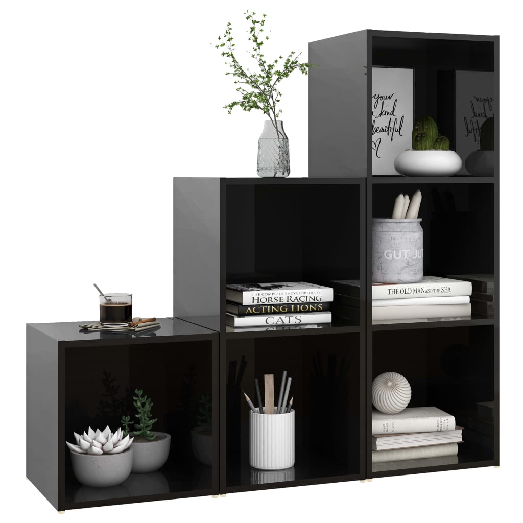 vidaXL 3 Piece TV Stand Set High Gloss Black Engineered Wood