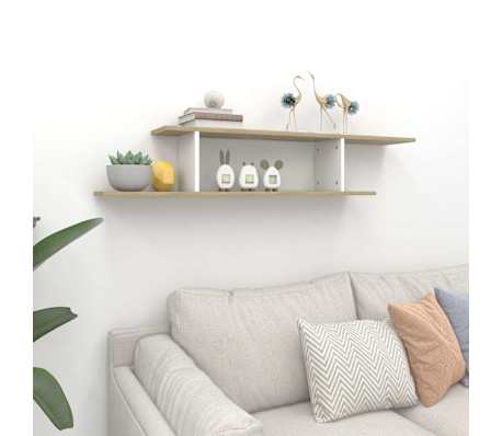 vidaXL Sein&auml;kiinnitett&auml;v&auml; TV-hylly valk./Sonoma-tammi 125x18x23cm puu