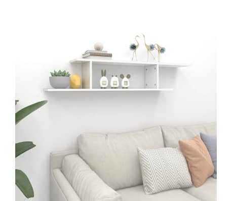 vidaXL Seinäkiinnitettävä TV-hylly korkeak. valk. 125x18x23 cm puu