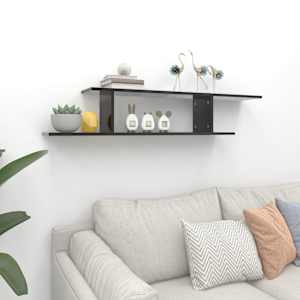 vidaXL Ράφι Τηλεόρασης Επιτοίχιο Γυαλ. Μαύρο 125x18x23 εκ. Επεξ. Ξύλο