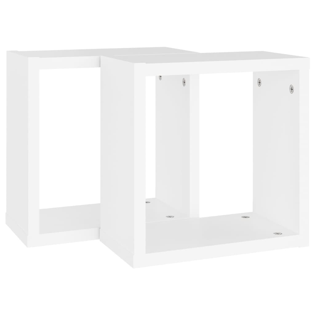 vidaXL Rafturi de perete cub, 2 buc., alb, 30x15x30 cm