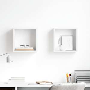 Stenska polica kockasta 2 kosa bela 30x15x30 cm