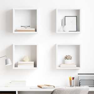 Stenske police kockaste 4 kosi bele 30x15x30 cm