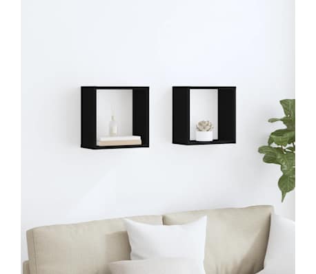 vidaXL Wall Cube Shelves 2 pcs Black 30x15x30 cm