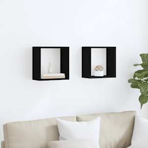 vidaXL Wall Cube Shelves 2 pcs Black 30x15x30 cm