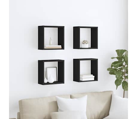 vidaXL Wandschappen kubus 4 st 30x15x30 cm zwart