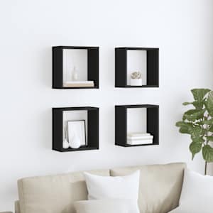 Nástěnné police kostky 4 ks černé 30 x 15 x 30 cm - obrázek 3