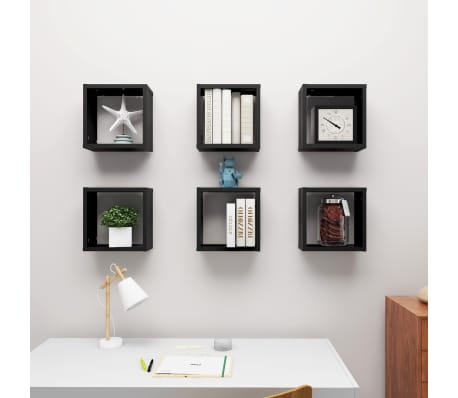 vidaXL Wall Cube Shelves 6 pcs Black 30x15x30 cm