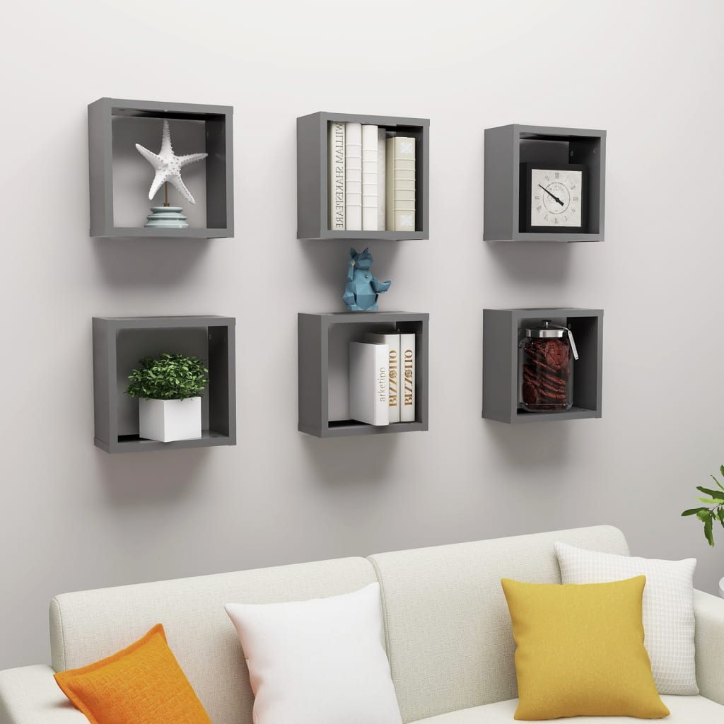 Étagères cube murales 6 pcs Gris 30x15x30 cm