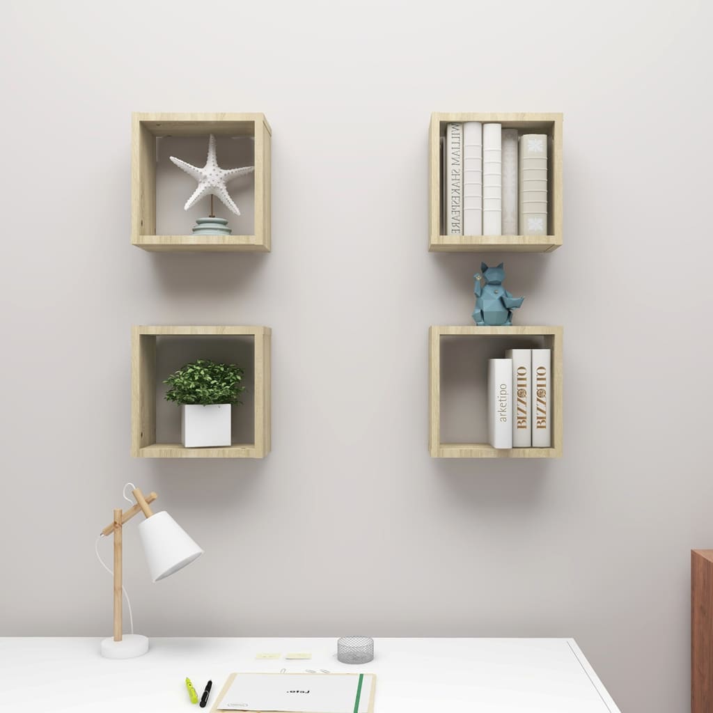 

vidaXL Wandschappen kubus 4 st 30x15x30 cm sonoma eikenkleurig