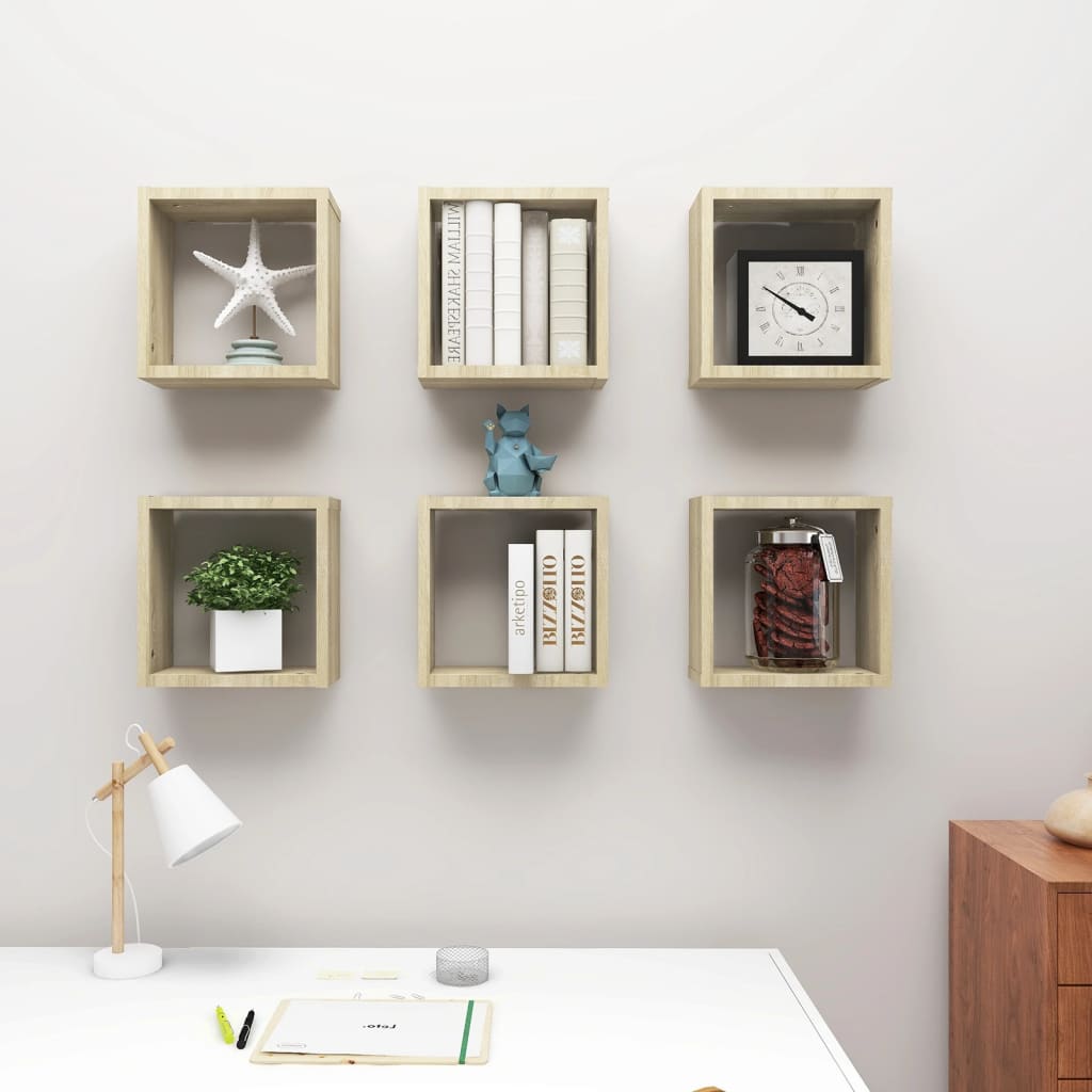 vidaXL Wall Cube Shelves 6 pcs Sonoma Oak 30x15x30 cm