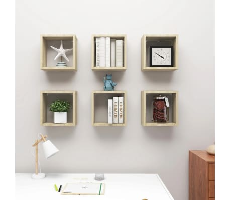vidaXL Wall Cube Shelves 6 pcs Sonoma Oak 30x15x30 cm