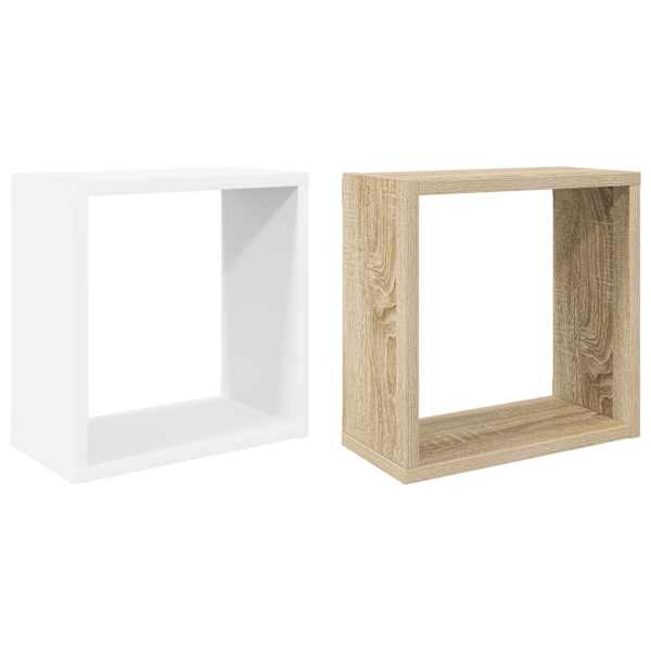 vidaXL kuubikukujulised seinariiulid 2tk valge Sonoma tamm 30x15x30 cm