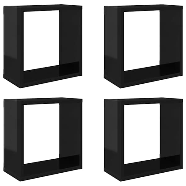 vidaXL kuubikukujulised seinariiulid 4 tk k&otilde;rgl&auml;ikega must 30x15x30 cm