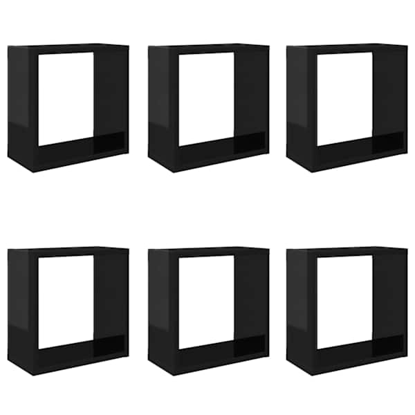 vidaXL kuubikukujulised seinariiulid 6 tk k&otilde;rgl&auml;ikega must 30x15x30 cm