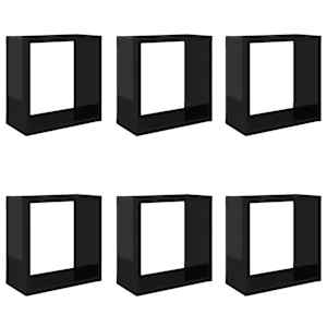 Nástěnné police kostky 6 ks černé s vysokým leskem 30x15x30 cm - obrázek 2