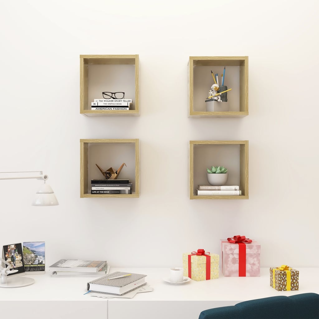 vidaXL Wandschappen kubus 4 st 26x15x26 cm sonoma eikenkleurig