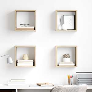 Stenske police kockaste 4 kosi sonoma hrast 26x15x26 cm