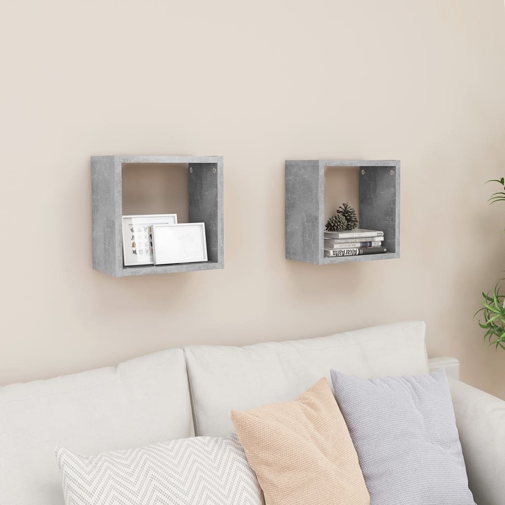 vidaXL Rafturi de perete cub, 2 buc., gri beton, 26x15x26 cm