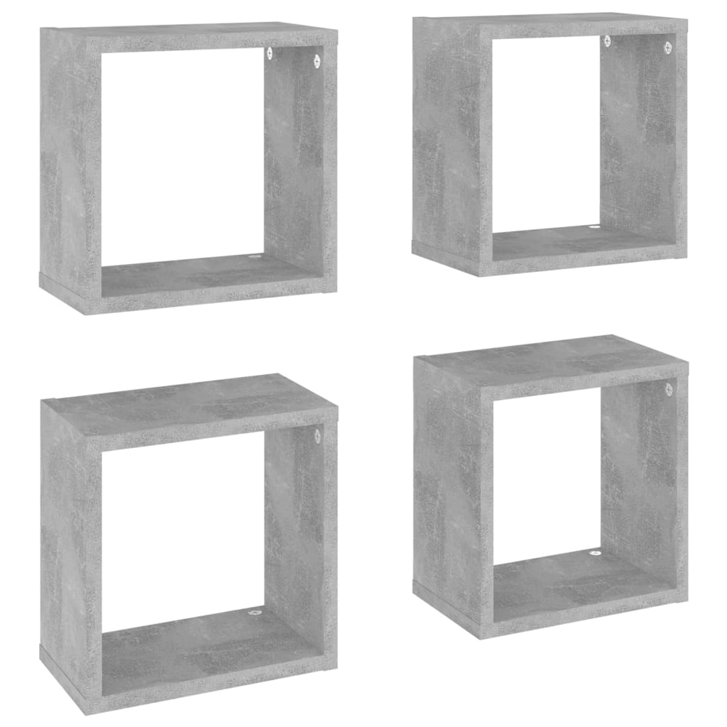 vidaXL Nástěnné krychlové police 4 ks betonově šedé 26 x 15 x 26 cm