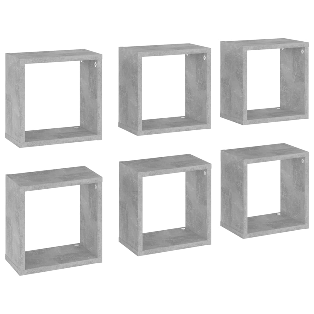 vidaXL Nástěnné police kostky 6 ks betonově šedé 26 x 15 x 26 cm