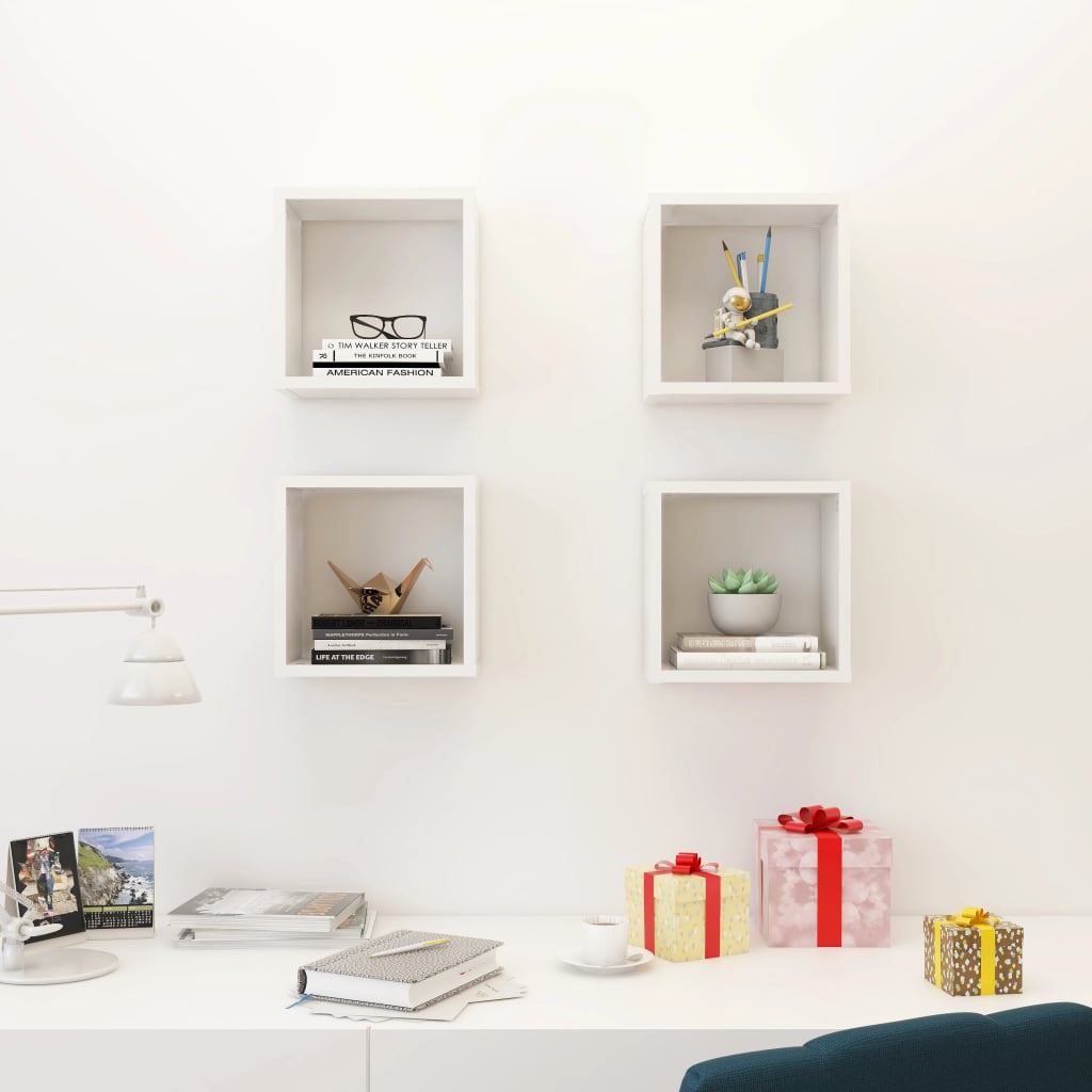 

vidaXL Wandschappen kubus 4 st 26x15x26 cm hoogglans wit