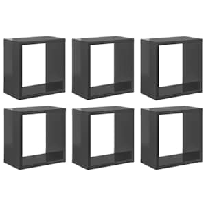 Nástěnné police kostky 6 ks šedé s vysokým leskem 26x15x26 cm - obrázek 2