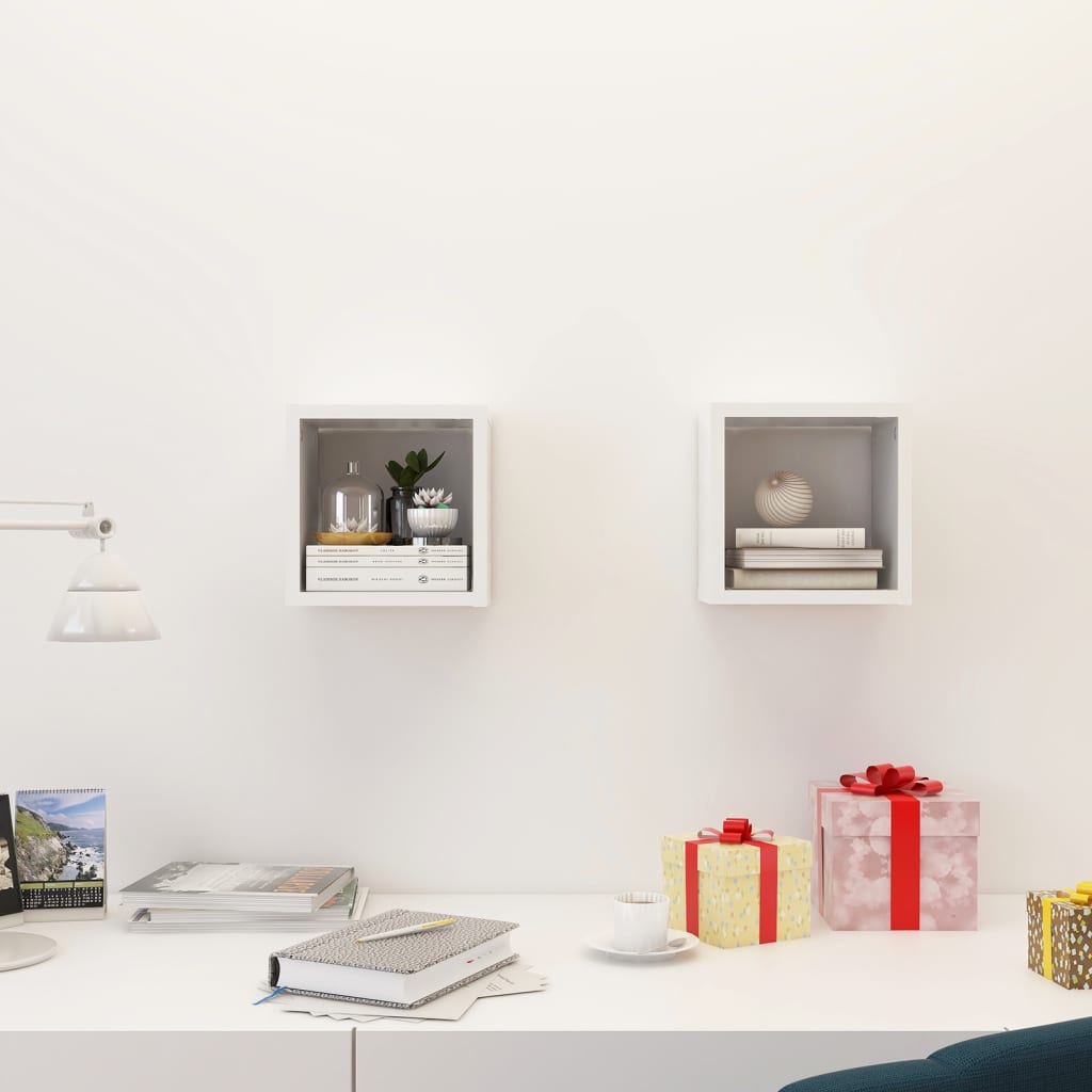 vidaXL Wall Cube Shelves 2 pcs White 22x15x22 cm