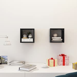 vidaXL Sieninės lentynos, 2vnt., pilkos, 22x15x22cm, kubo formos