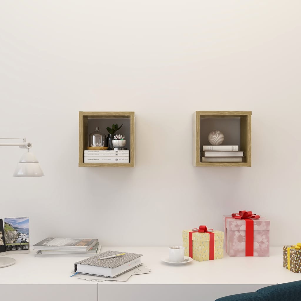 vidaXL Wall Cube Shelves 2 pcs Sonoma Oak 22x15x22 cm