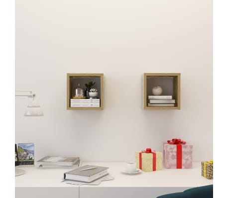 vidaXL Wall Cube Shelves 2 pcs Sonoma Oak 22x15x22 cm