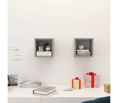 vidaXL Wall Cube Shelves 2 pcs Concrete Grey 22x15x22 cm