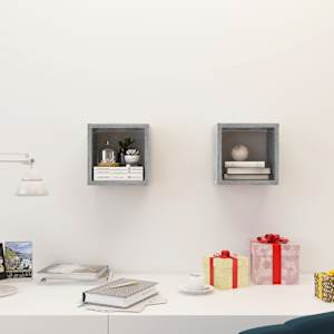 vidaXL Sieninės lentynos, 2vnt., pilkos, 22x15x22cm, kubo formos
