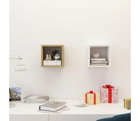 vidaXL Wall Cube Shelves 2 pcs White and Sonoma Oak 22x15x22 cm