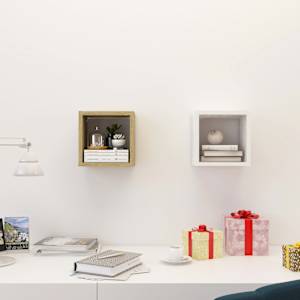 vidaXL Sieninės lentynos, 2vnt., baltos ir ąžuolo, 22x15x22cm