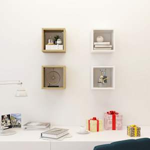 vidaXL Wall Cube Shelves 4 pcs White and Sonoma Oak 22x15x22 cm