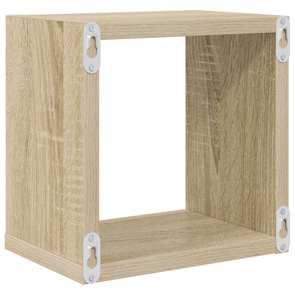 Cube-Shaped wall shelves, 6 pcs., 22x15x22cm, white, oak