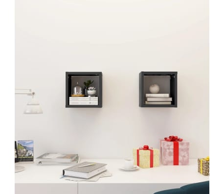 vidaXL Wall Cube Shelves 2 pcs High Gloss Grey 22x15x22 cm