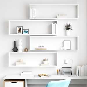 Stenske police kockaste 4 kosi bele 100x15x30 cm inženirski les