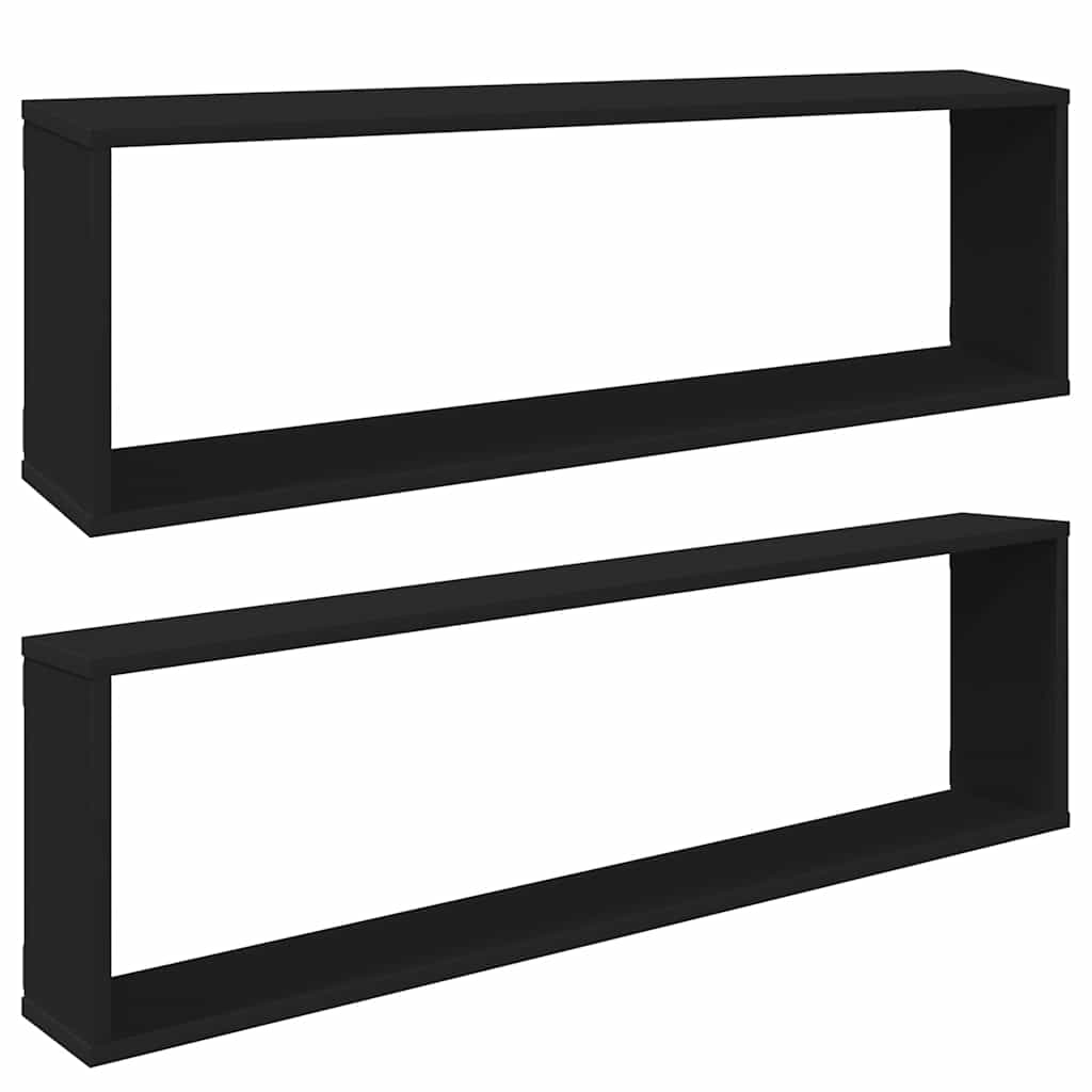 vidaXL Nástěnné obdélníkové police 2 ks černé 100x15x30 cm kompozit