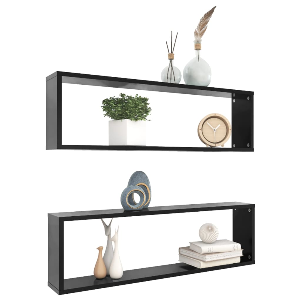 

vidaXL Wandschappen kubus 2 st 100x15x30 cm spaanplaat zwart