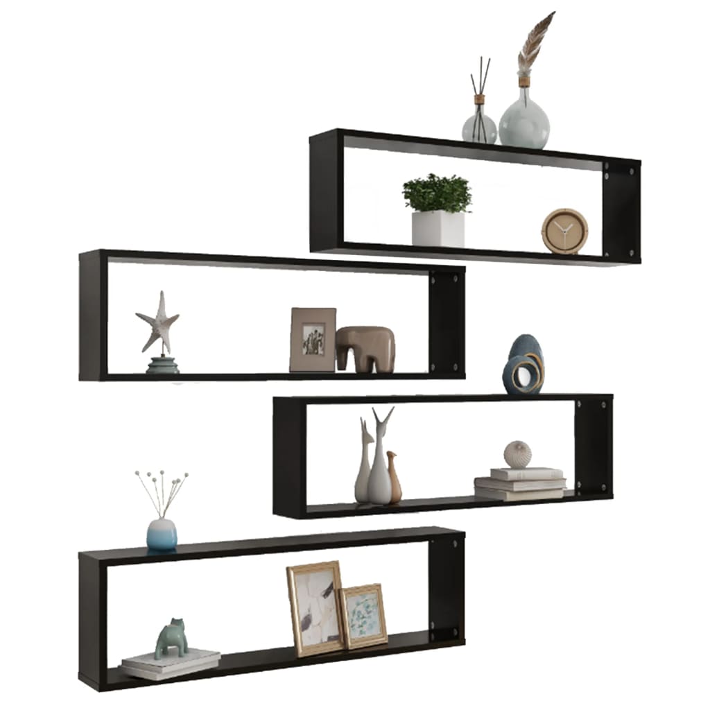 

vidaXL Wandschappen kubus 4 st 100x15x30 cm spaanplaat zwart