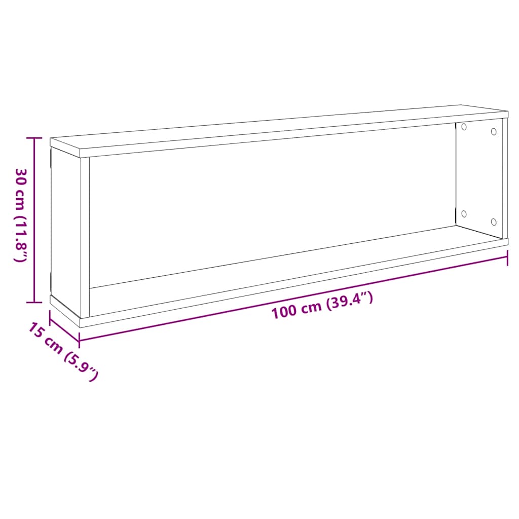 sienas plaukti, 2 gab., pelēki, 100x15x30 cm, inženierijas koks