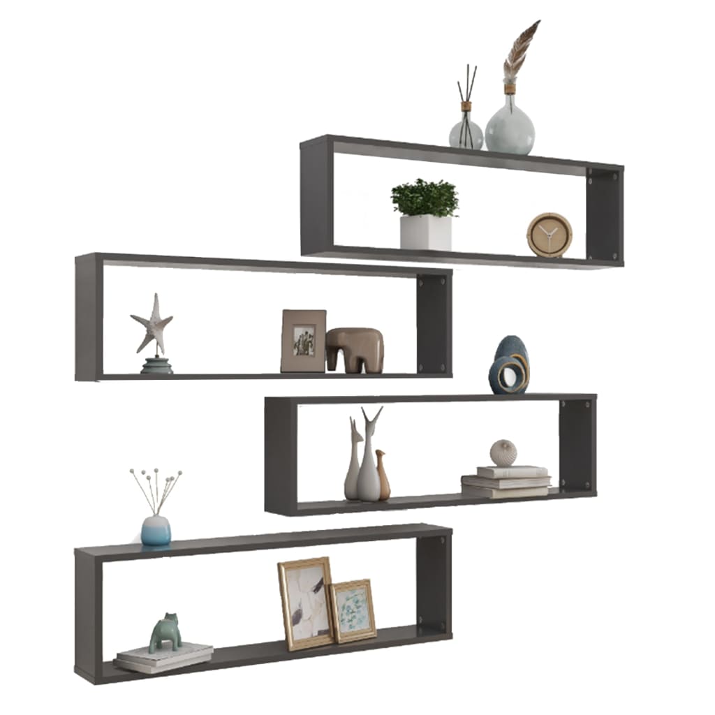 

vidaXL Wandschappen kubus 4 st 100x15x30 cm spaanplaat grijs