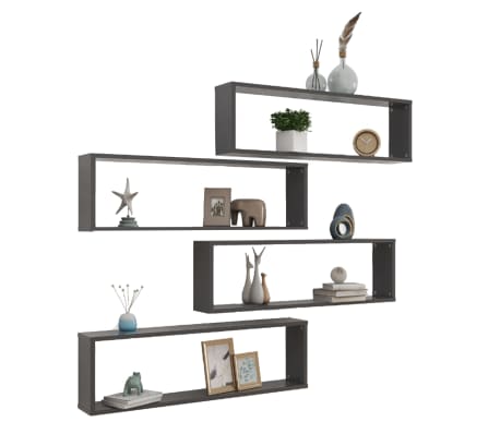 vidaXL Wall Cube Shelf 4 pcs Grey 100x15x30 cm Engineered Wood