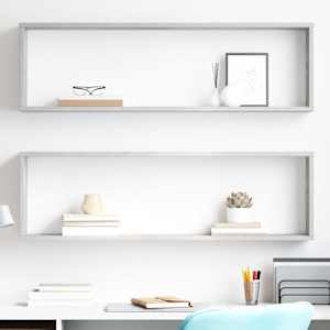 Stenske police kockaste 2 kosa betonsko sive 100x15x30 cm